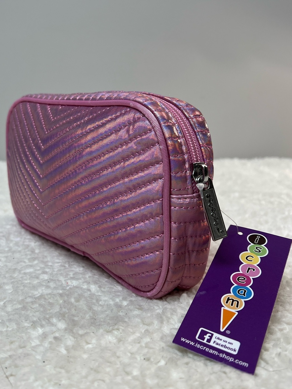 iScream Pink Chevron Metallic Cosmetic Bag